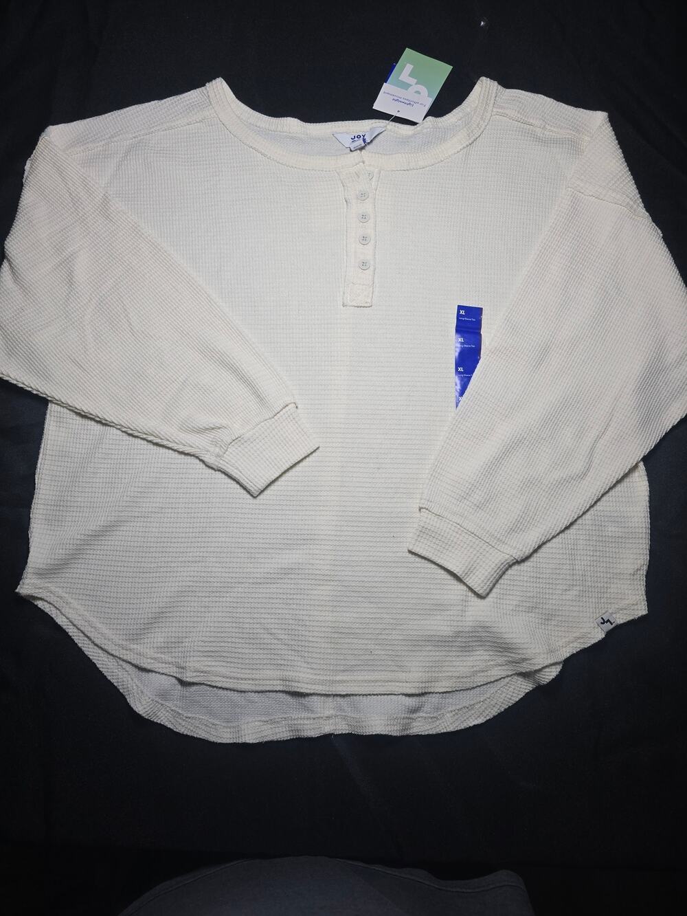JoyLab Waffle Knit Henley Long Sleeve Shirt Cream Thermal Top